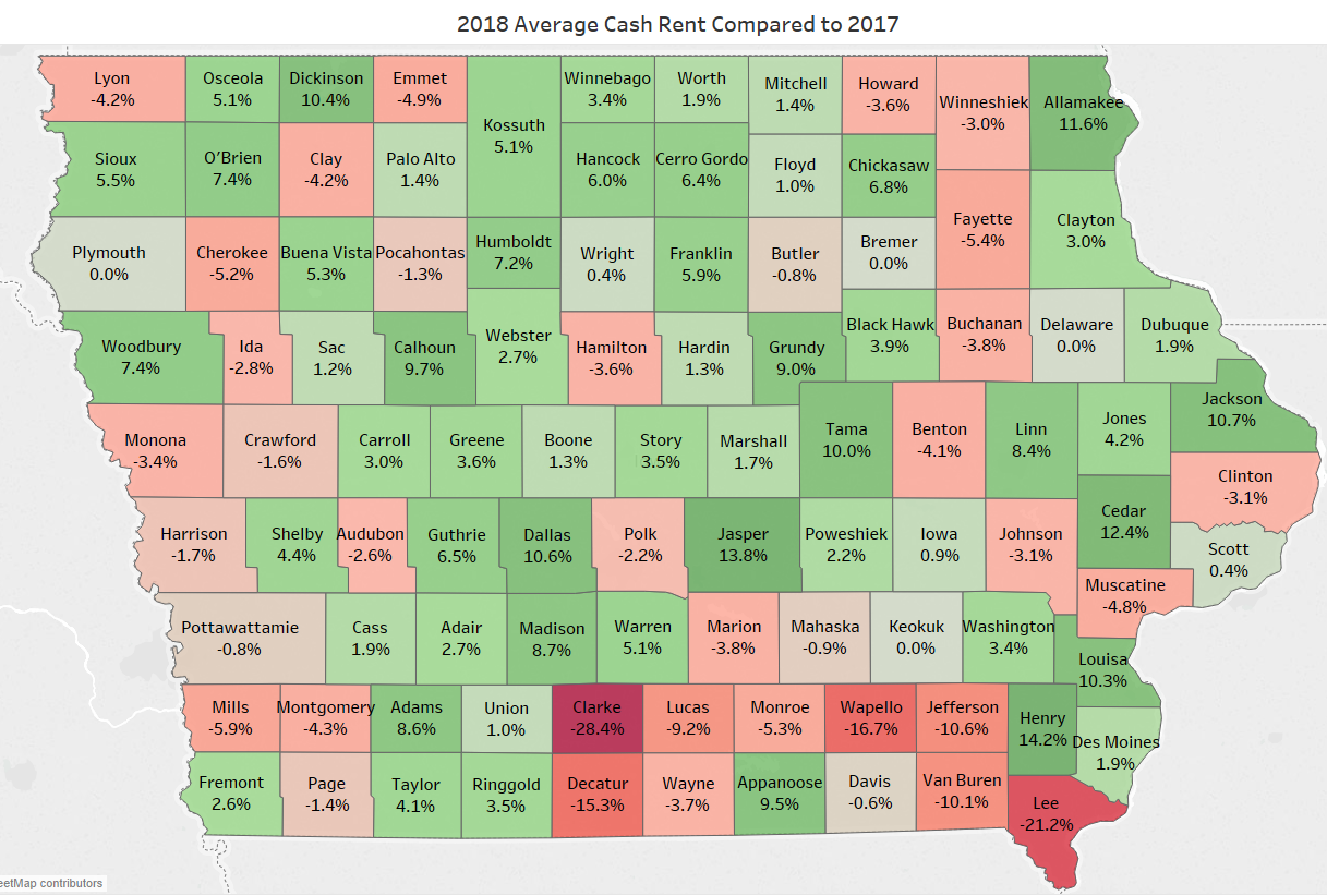 2018 Iowa county Cash Rent