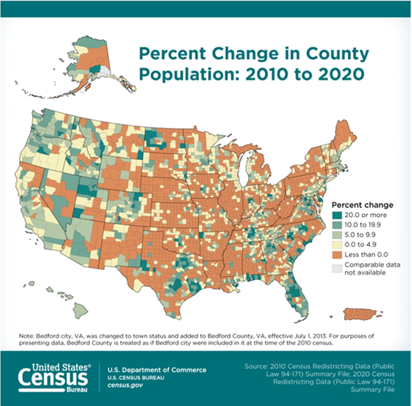 Percent Change in County Population: 2010 to 2020