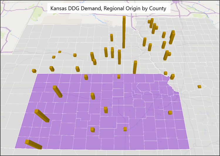 Kansas DDG Demand, Regional Origin by County