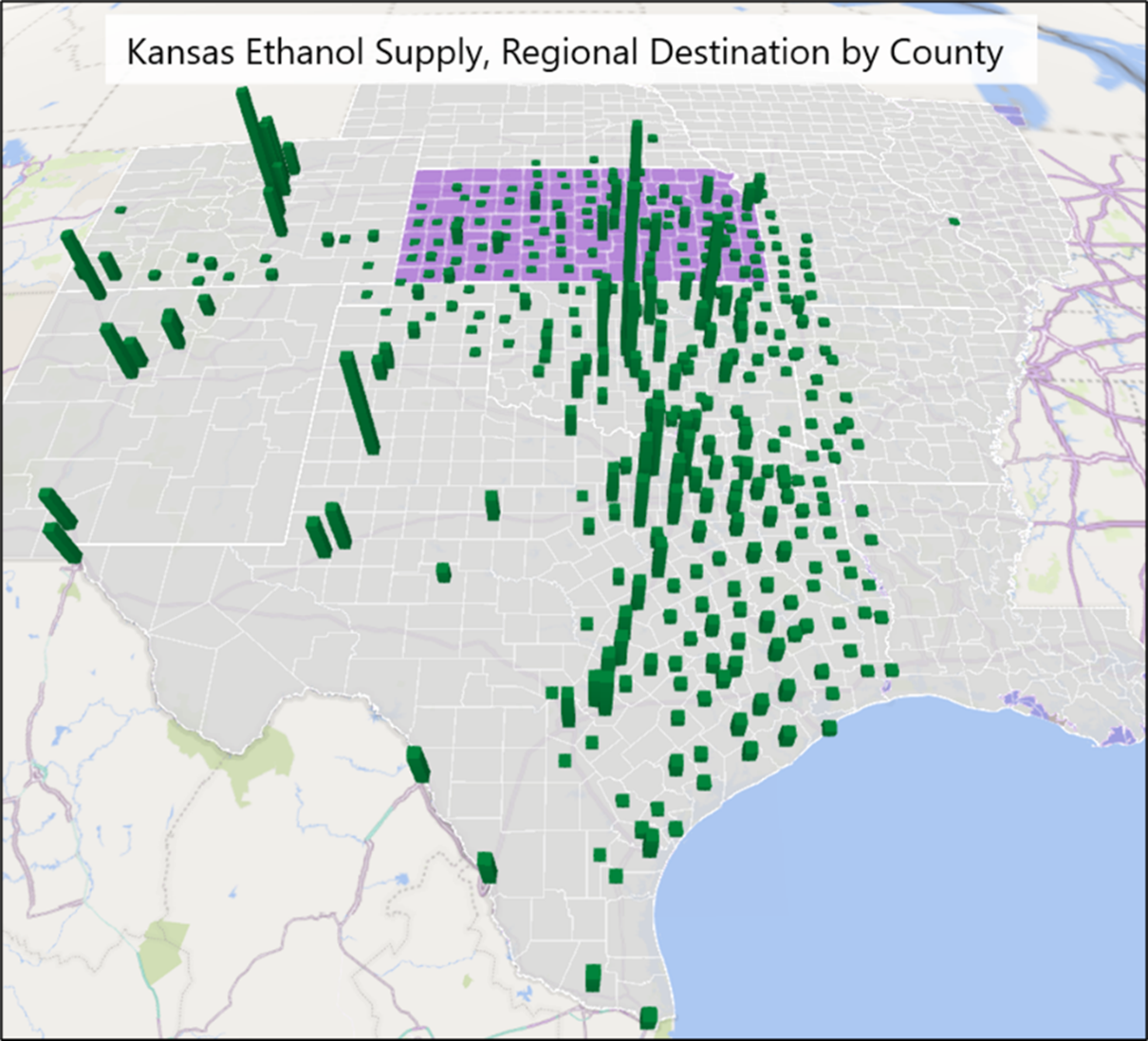 Kansas Ethanol Supply, Regional Destination by County